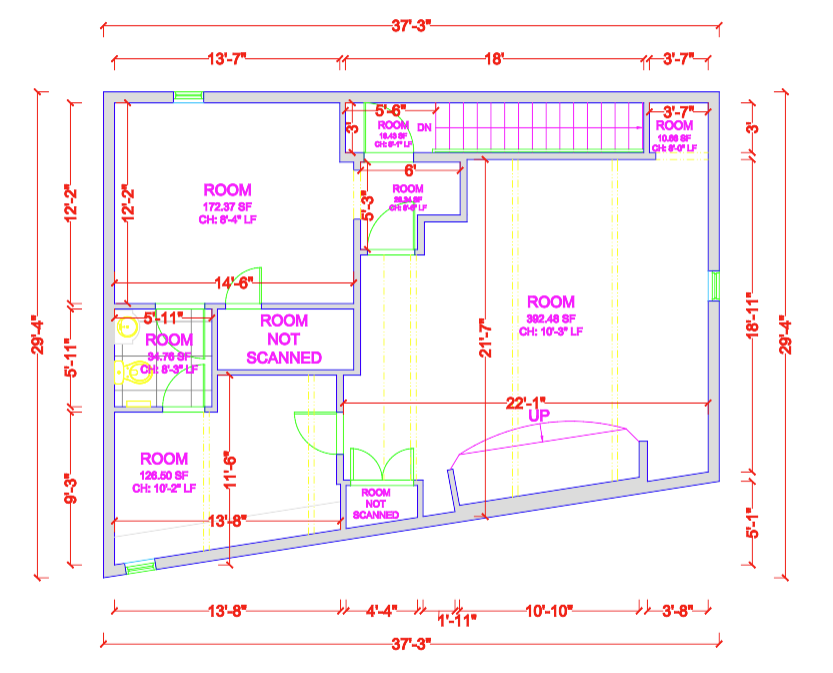 SHAY Studio CAD floor plan generated from the Matterport scan